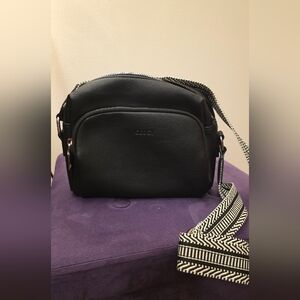 SHEIN Black Crossbody Bag with Patterned Strap
